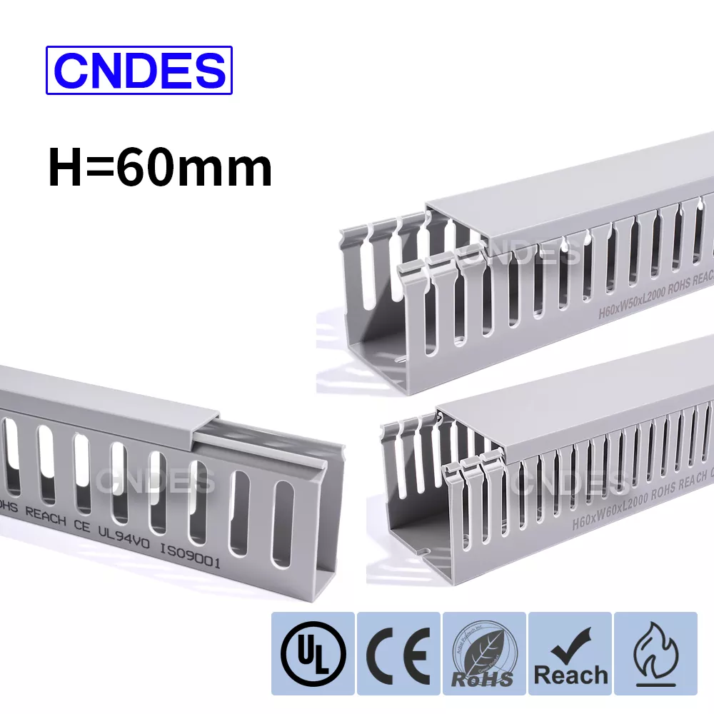 60 mm høyde Grå slisset PVC-ledningskanal